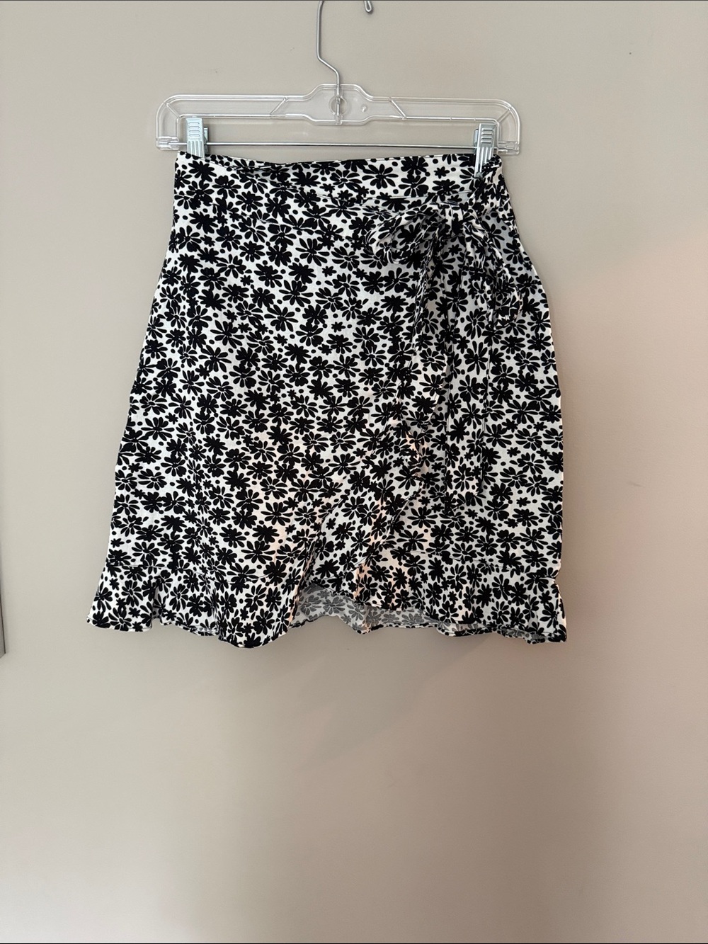 LOFT Black and White Floral Faux Wrap Mini Skirt